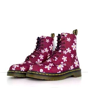 Dr Martens RARE Meadow Floral Canvas Style Boot in Burgundy